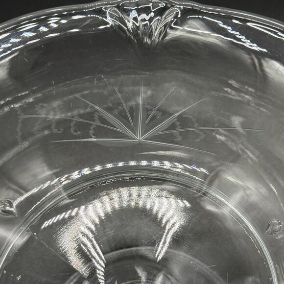 Vintage Etched Glass Pedestal Bowl With Floral Design - Picture 5 of 9